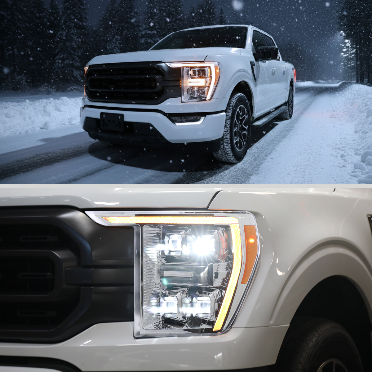 21-23 F-150 Spec-D sequential LED projector headlights chrome housing clear lens