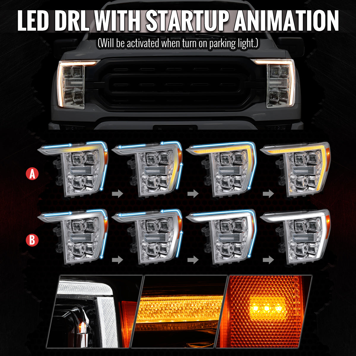 2021-2022 F-150 Spec-D chrome housing clear lens projector headlights sequential