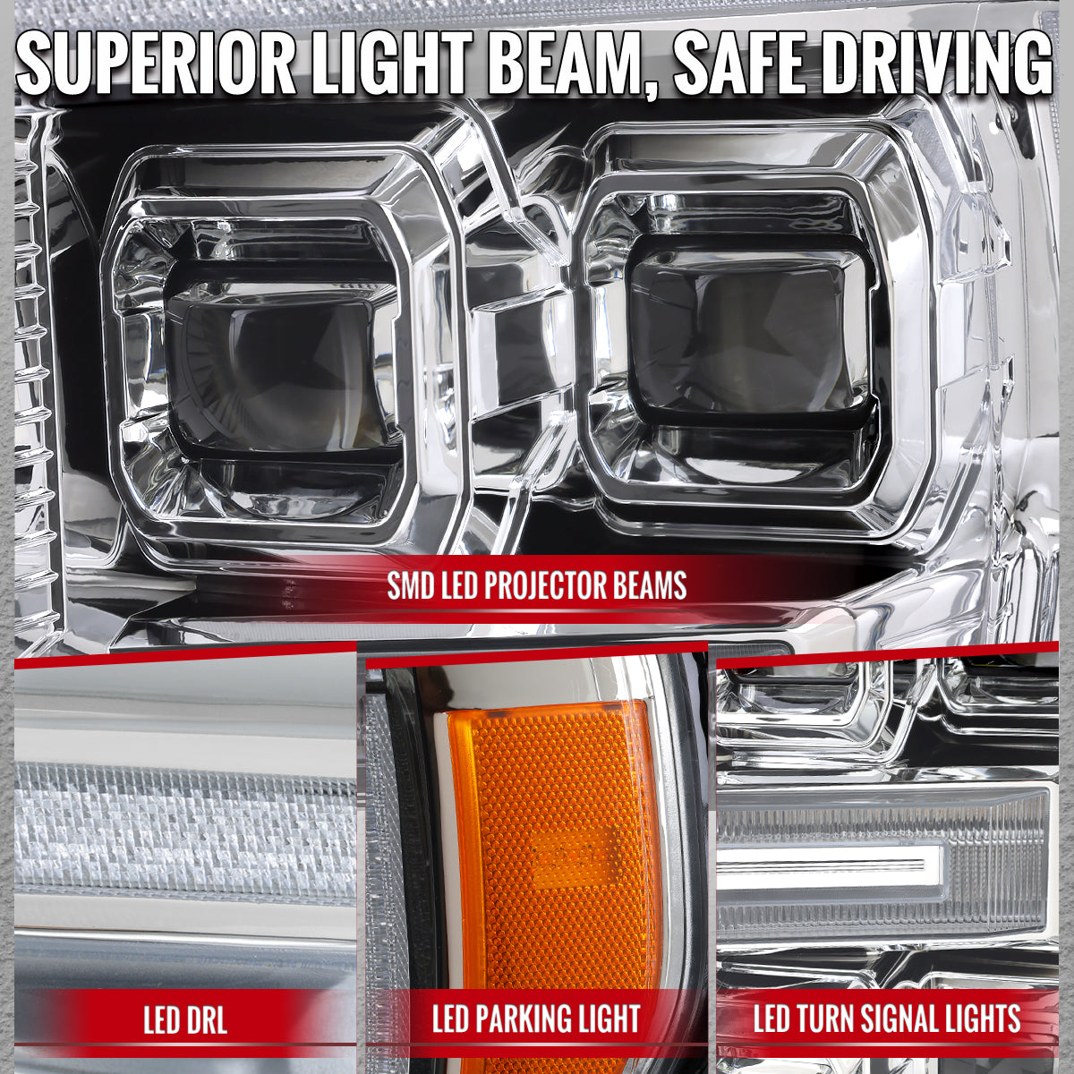 Spec-D F-150 2021-2023 chrome headlights LED DRL bar sequential turn signal