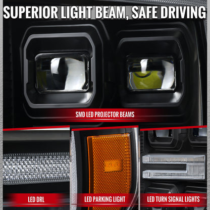 Spec-D F-150 2021-2023 clear lens headlights LED DRL bar sequential turn