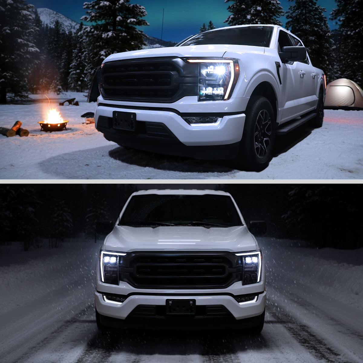 Spec-D 2021-2023 F-150 LED projector headlights smoked lens sequential DRL strip