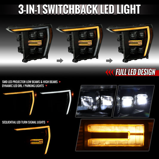 Spec-D 2021-2023 Ford F-150 Smoked LED Projector Headlights Sequential DRL