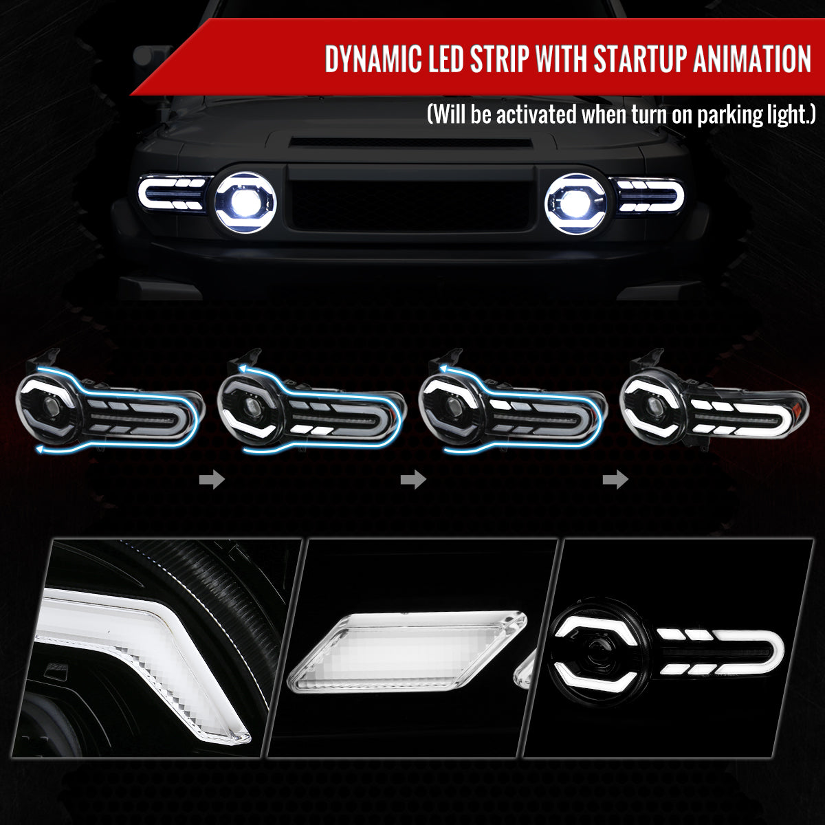 Spec-D 2007-2014 Toyota FJ Cruiser Full LED Projector with Sequential LED Turn Signal Black Headlights