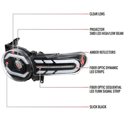 Spec-D 2007-2014 Toyota FJ Cruiser Full LED Projector with Sequential LED Turn Signal Black Headlights