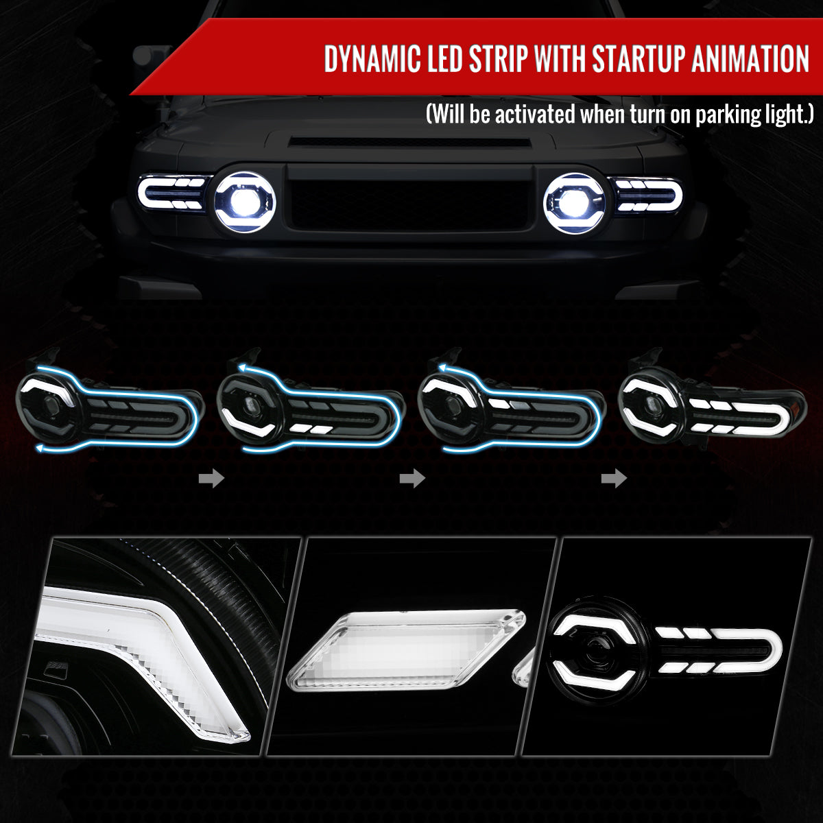 Spec-D 2009 FJ Cruiser Turn Blk smoked sequential headlights