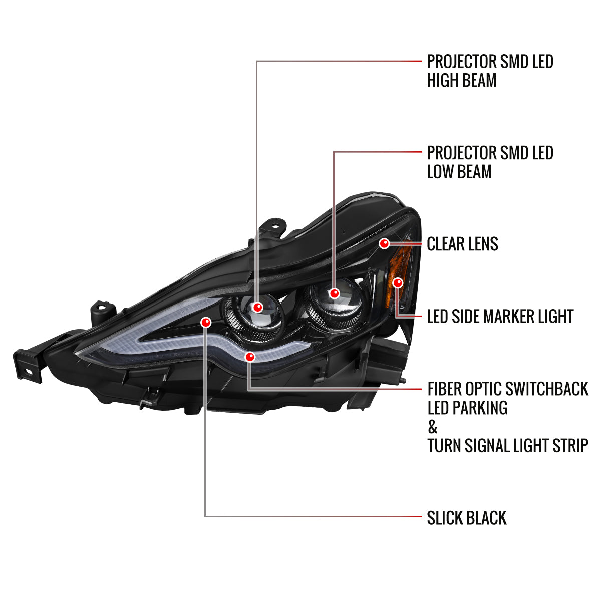 Spec-D Lexus IS250 IS350 Pro 16 jet black headlights