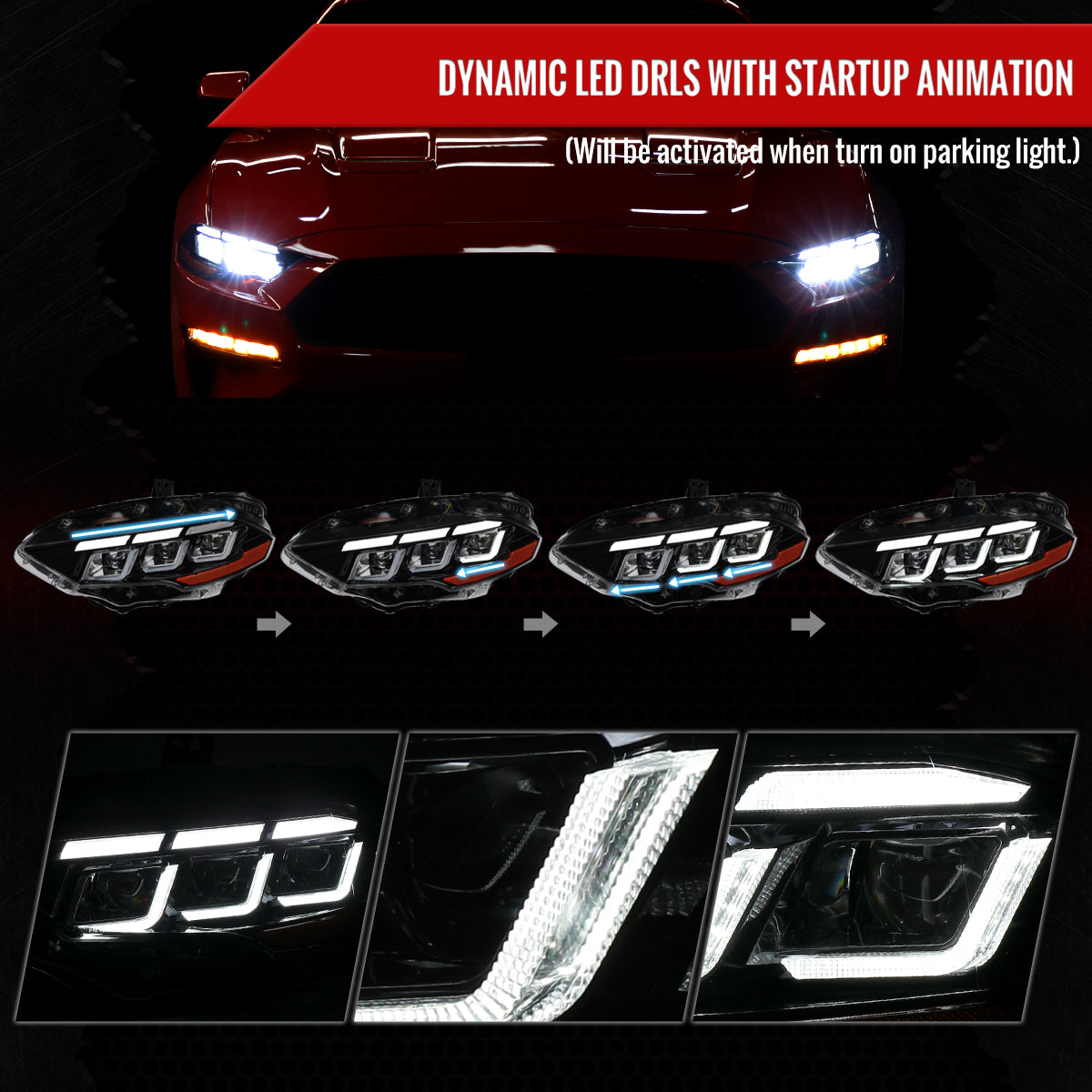 Spec-D 2020 Mustang Pro Start-Up Animation black sequential headlights
