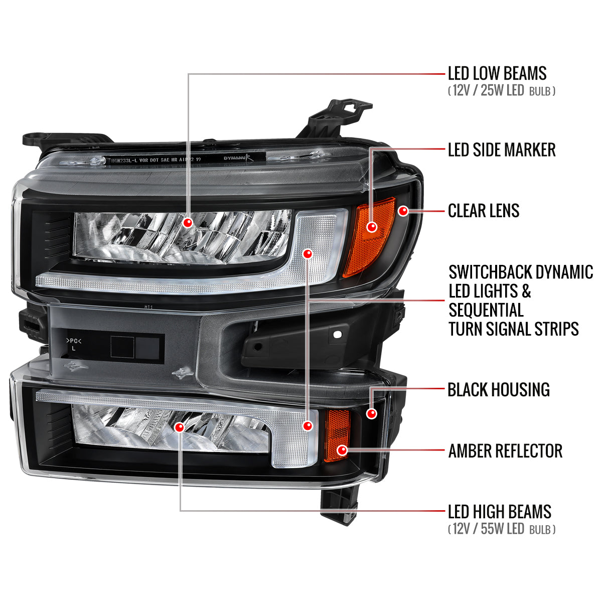 Spec-D Chevy Silverado Pro Turn 21 black headlights