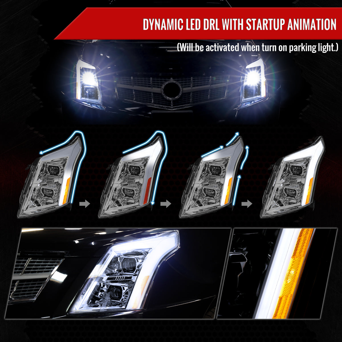 Spec-D 2012 Cadillac SRX Full chrome sequential headlights