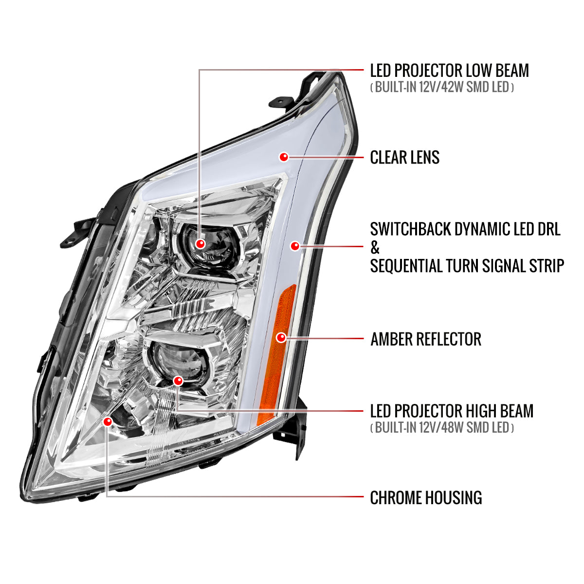 Spec-D Cadillac SRX Full 12 chrome DRL headlights