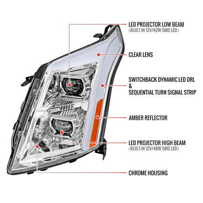 Spec-D Cadillac SRX Full 12 chrome DRL headlights