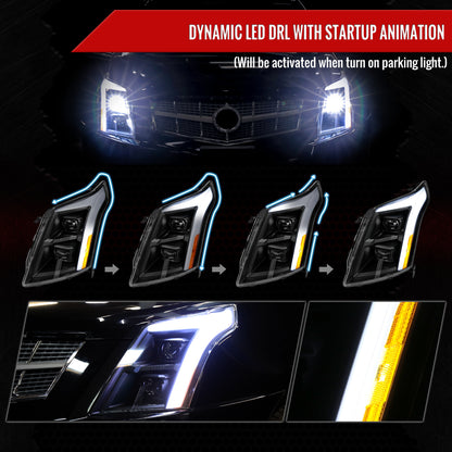 Spec-D 2010-2016 Cadillac SRX Full Switchback Sequential LED DRL Projector Black Headlights