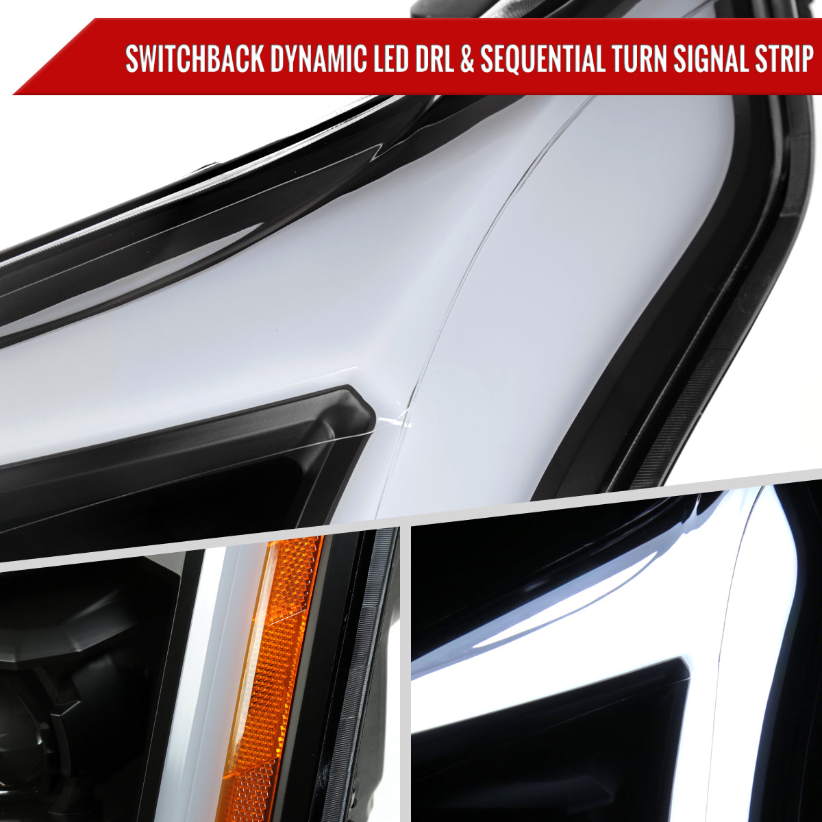 Spec-D 2010-2016 Cadillac SRX Full Switchback Sequential LED DRL Projector Black Headlights