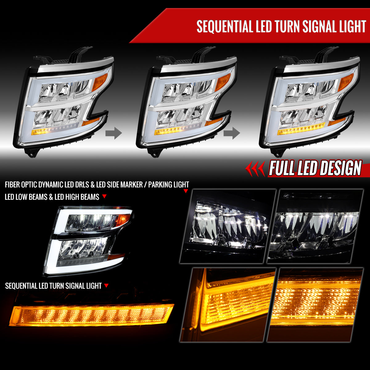 2016 Chevy Tahoe Suburban Spec-D chrome aftermarket headlights