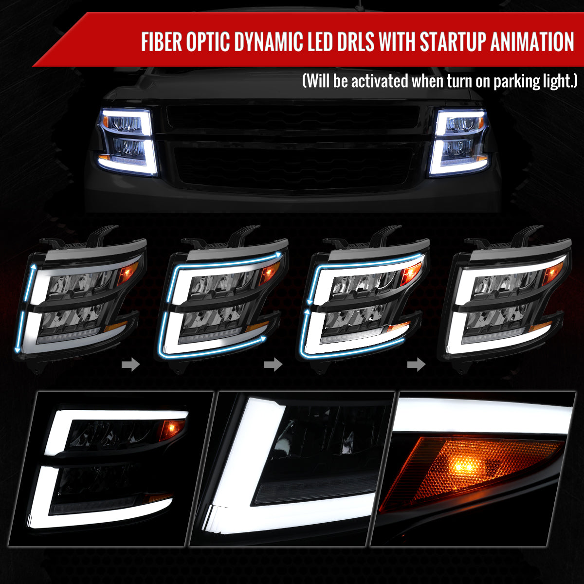 Spec-D 2017 Chevy Tahoe Suburban Full black sequential headlights