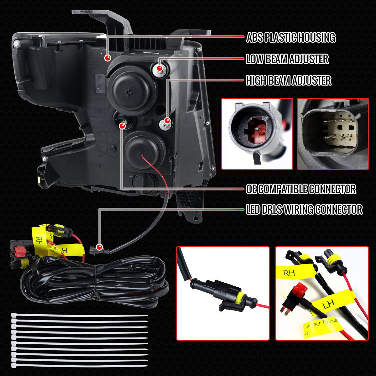 Spec-D 15 Chevy Tahoe Suburban Full black LED headlights