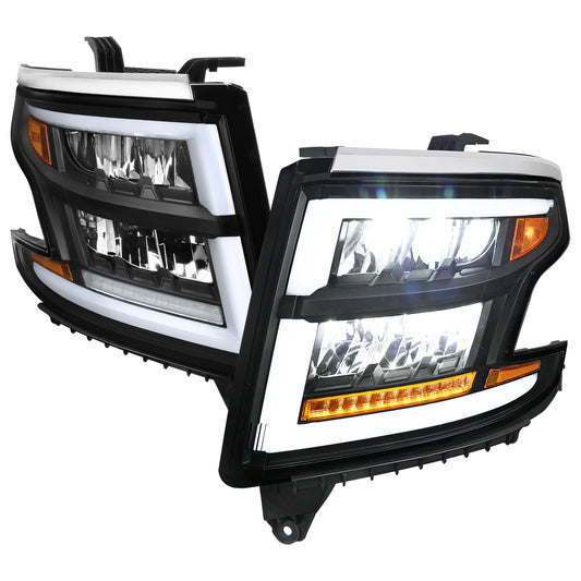 Spec-D 2015-2020 Chevrolet Tahoe Suburban Full LED DRL Sequential Matte Black Headlights