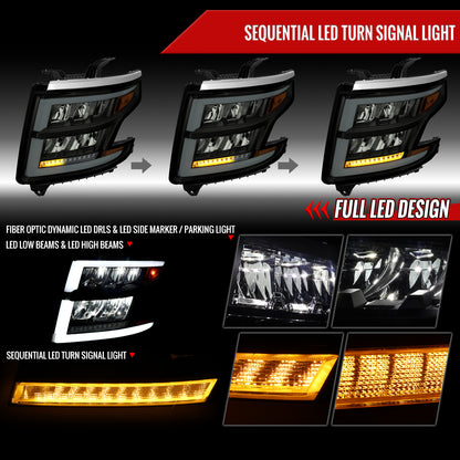 2016 Chevy Tahoe Suburban SEQ LED Spec-D black aftermarket headlights