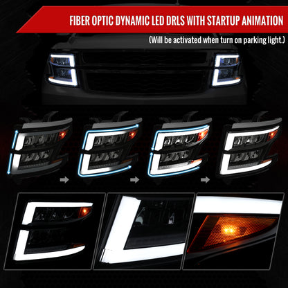 Spec-D 2017 Chevy Tahoe Suburban SEQ LED black sequential headlights