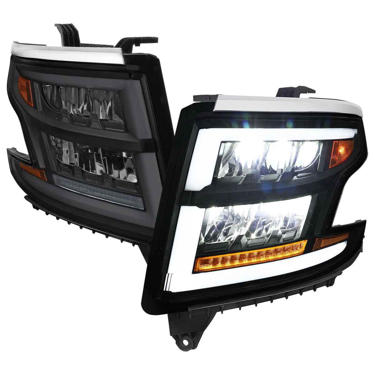 Spec-D 2015 Chevy Tahoe Suburban SEQ LED black headlights upgrade