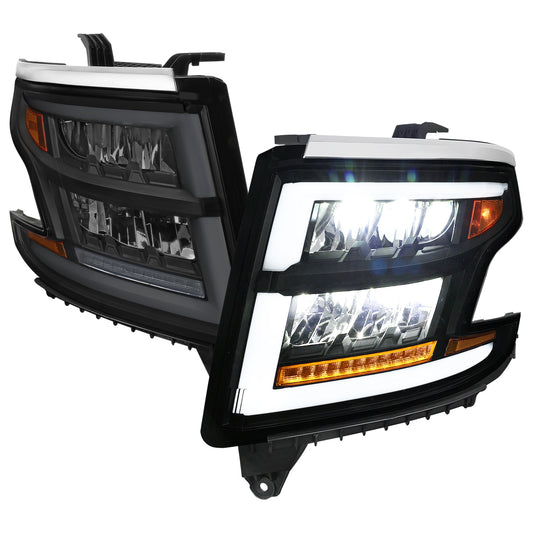 Spec-D 2015-2020 Chevrolet Tahoe Suburban Full LED DRL Sequential Black w/ Smoked Lens Headlights
