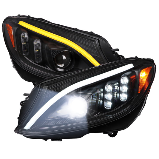 Spec-D 2015-2018 Mercedes-Benz C-Class W205 Full LED Projector with Sequential Turn Signal Black Headlights