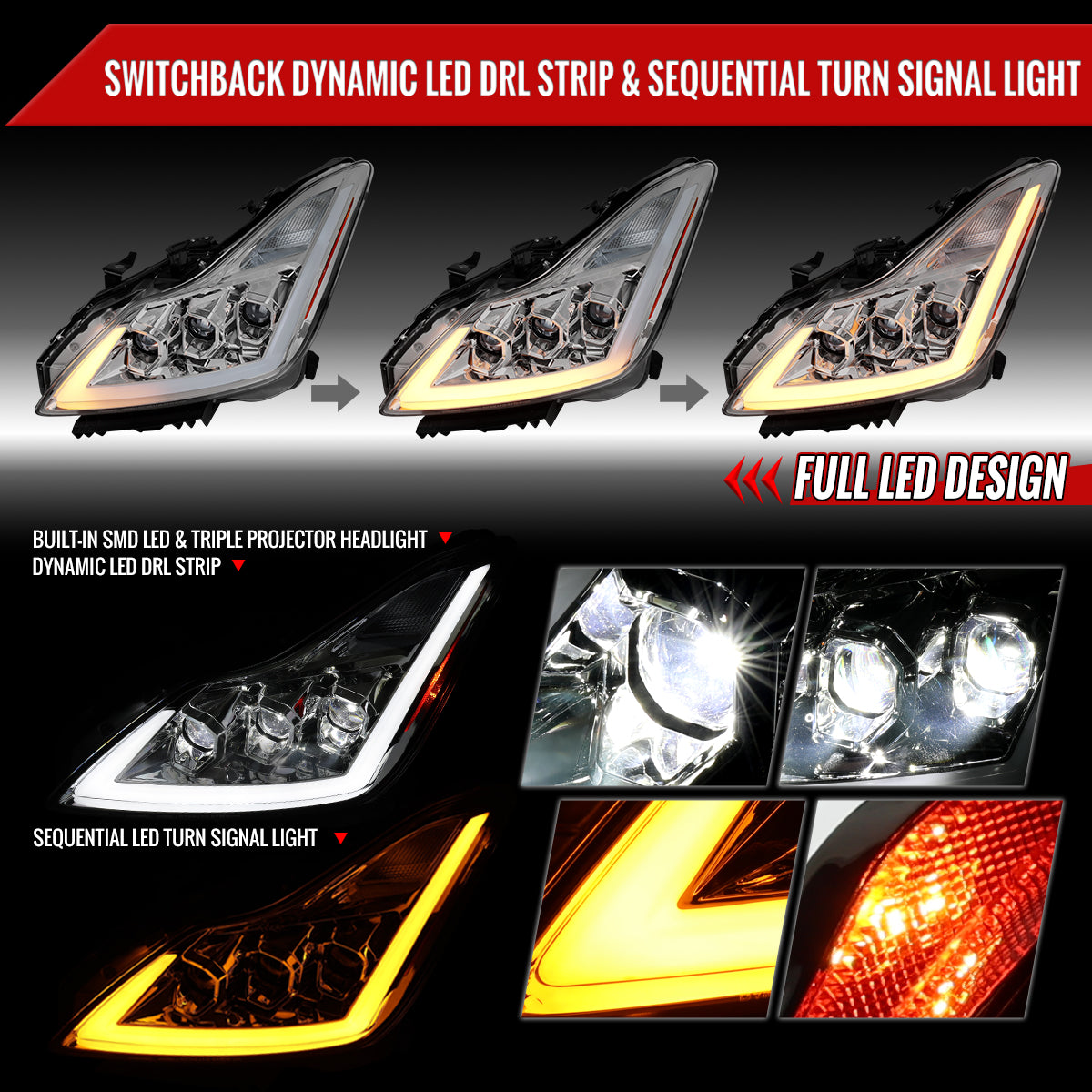 2009 G37 Q60 2DR Triple Spec-D aftermarket headlights