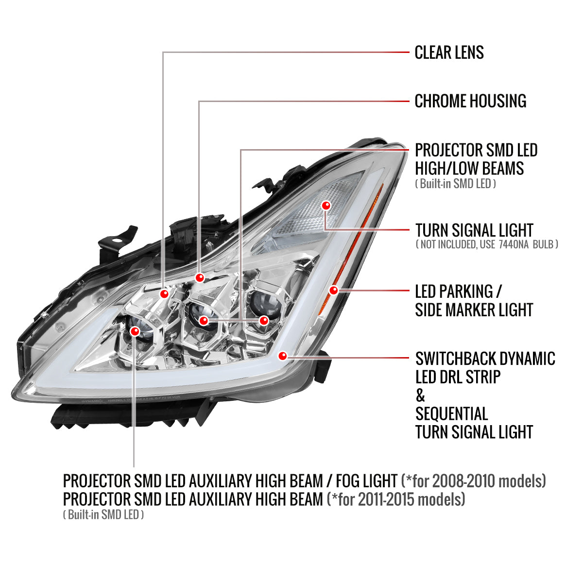 Spec-D G37 Q60 2DR Triple 10 headlights