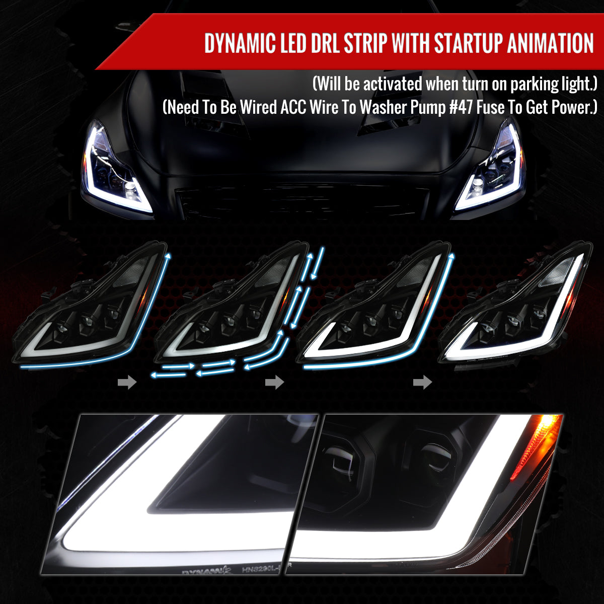 Spec-D 2008-2013 Infiniti G37/2014-2015 Q60 2DR/Convertible Sequential Switchback LED Turn Signal Full LED Triple Projector Black w/ Smoked Lens Headlights