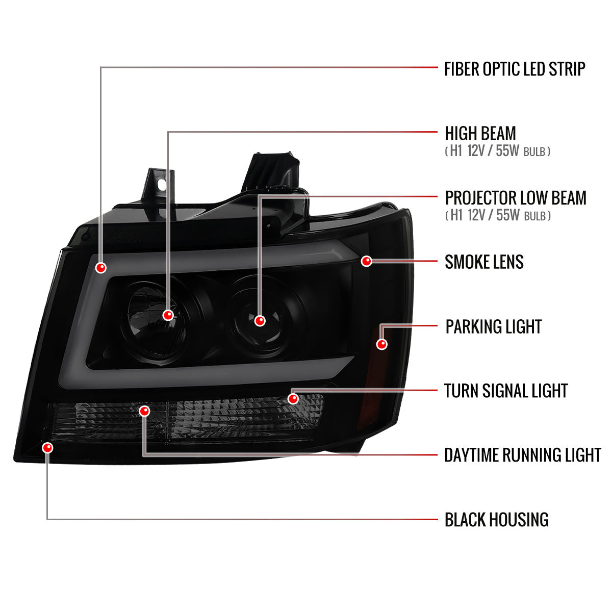 08 Avalanche Tahoe Suburban Black Spec-D smoked headlights
