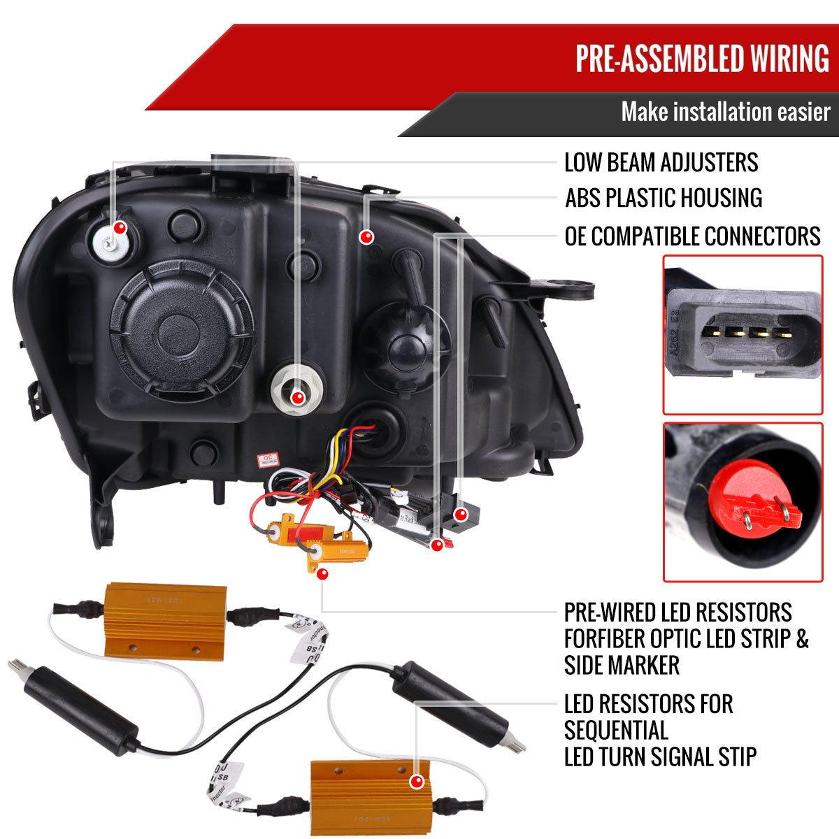 Spec-D 2009-2011 Mercedes Benz W164 ML-Class LED Sequetial Turn Signal Projector GL Black Headlights