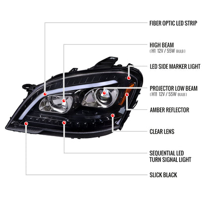 Spec-D 2009-2011 Mercedes Benz W164 ML-Class LED Sequetial Turn Signal Projector GL Black Headlights