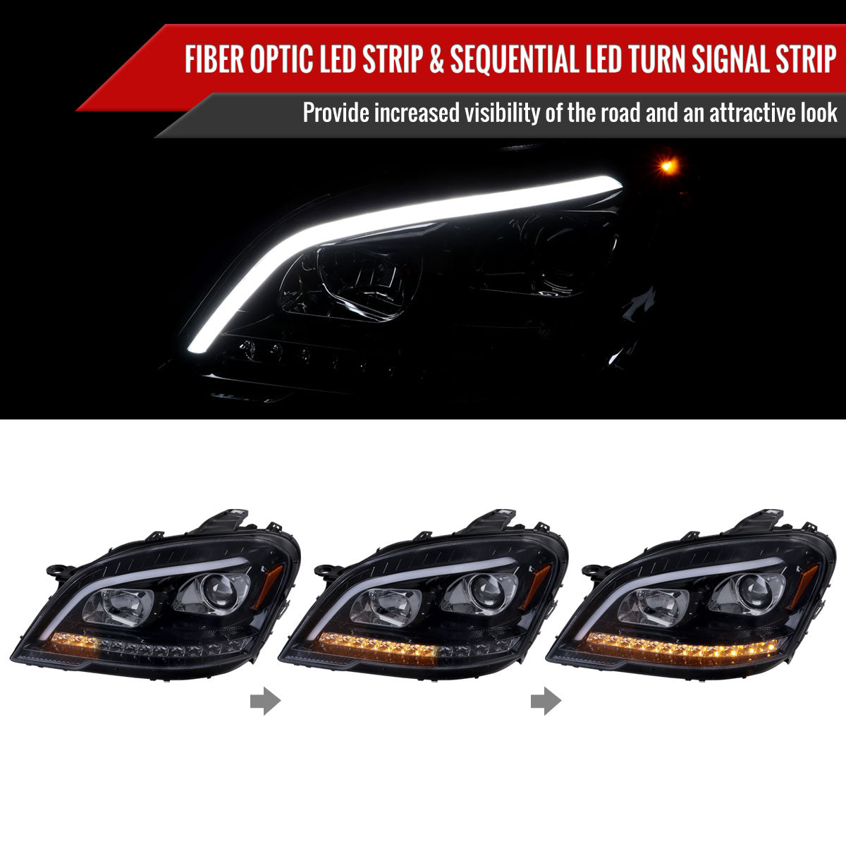 2010 Benz W164 ML-Class Turn Spec-D black aftermarket headlights
