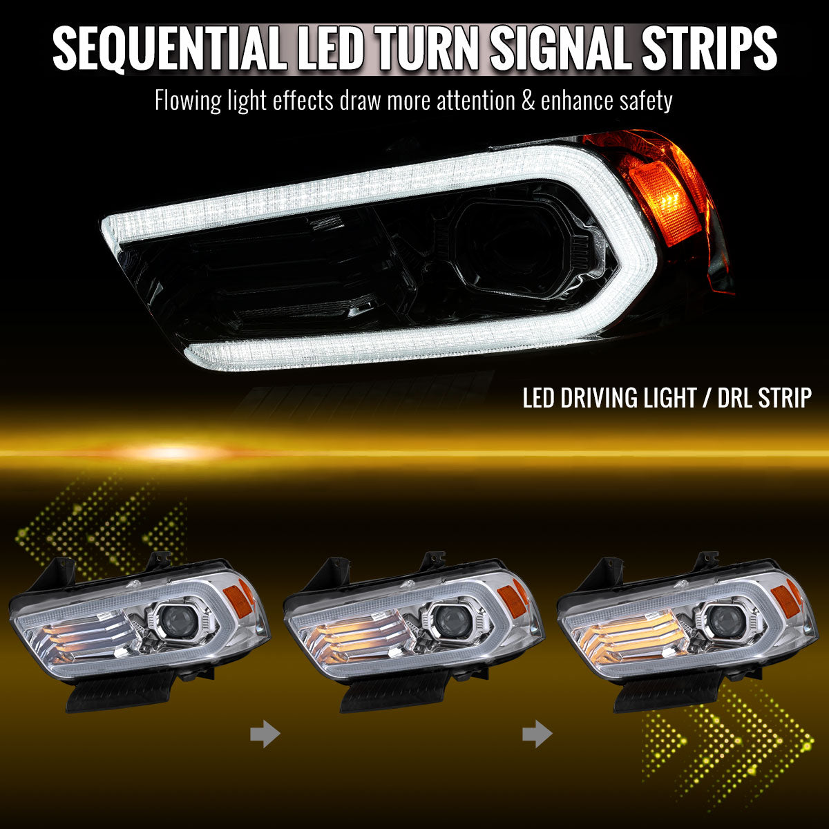 Spec-D 2011-2014 Dodge Charger HID Projector Headlights Chrome Clear Sequential