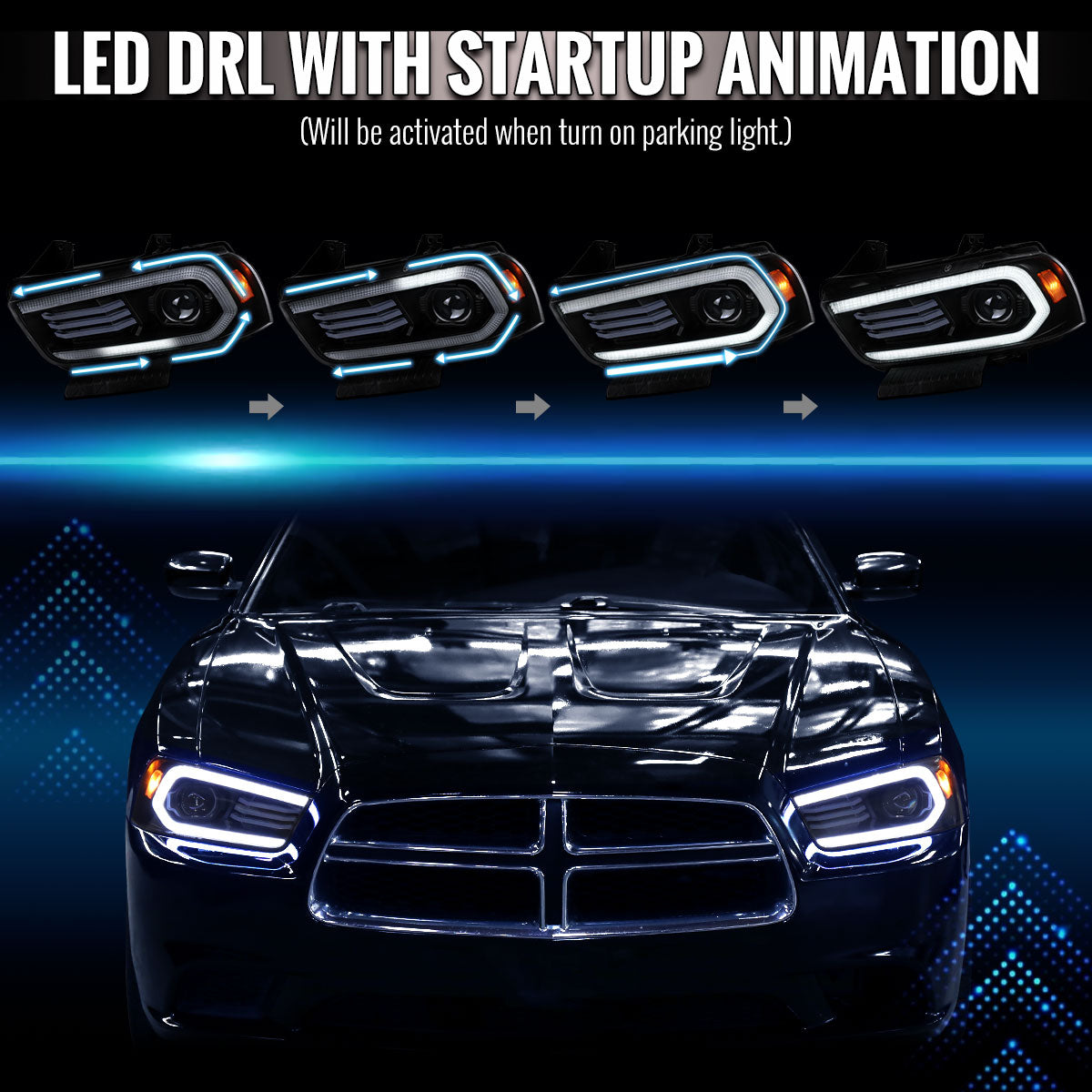 2011-2014 Charger factory HID black projector headlights Spec-D sequential LED