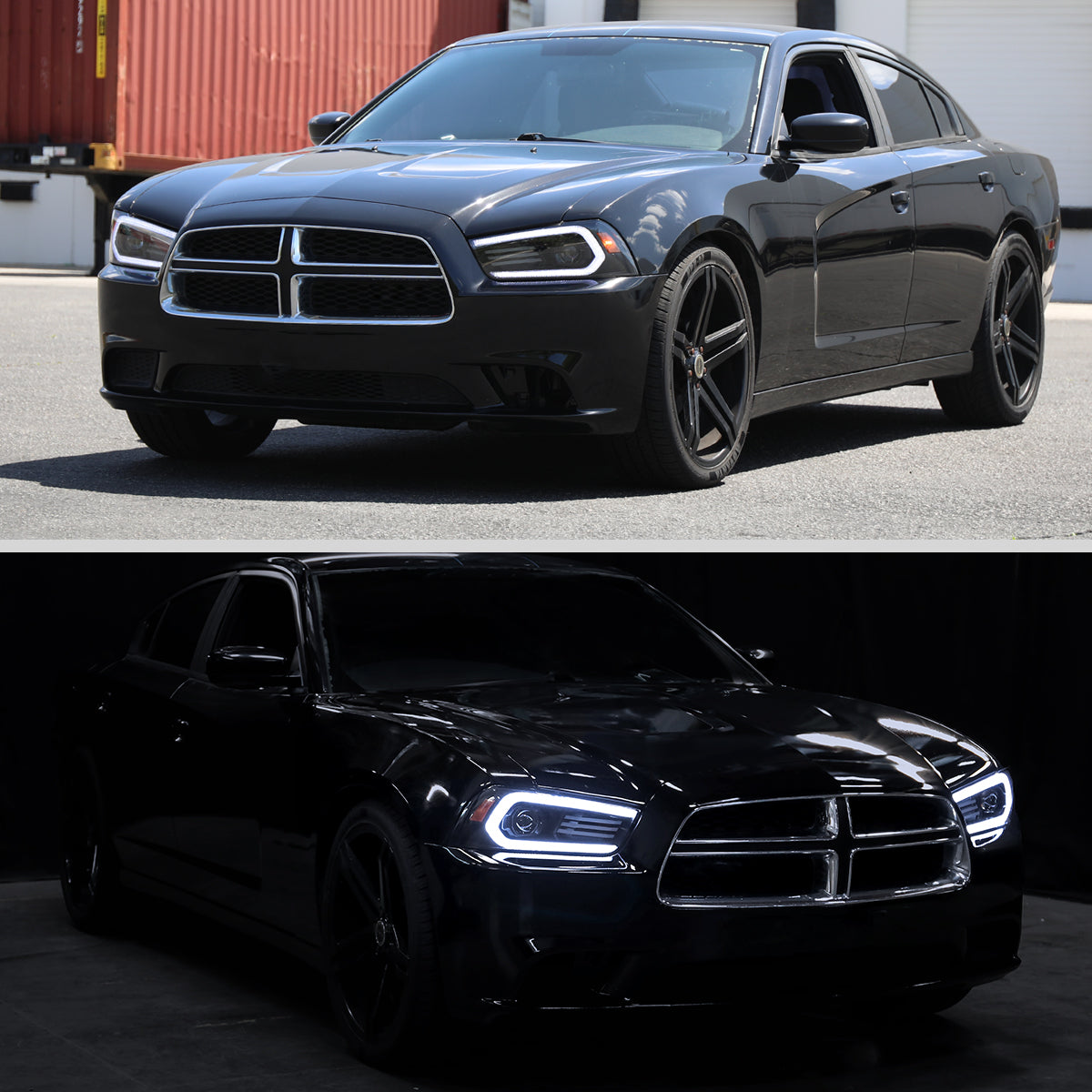 Spec-D 2012-2013 Charger HID headlight pair clear lens sequential LED DRL