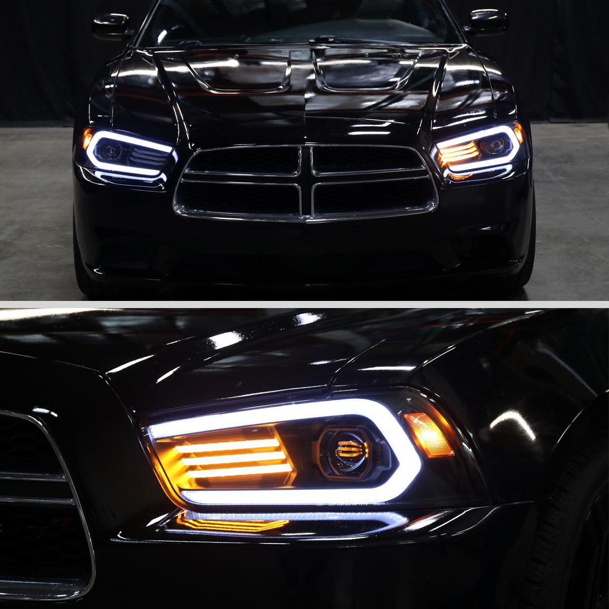 Restore OEM-plus look 2011-2014 Charger HID with black Spec-D clear projectors