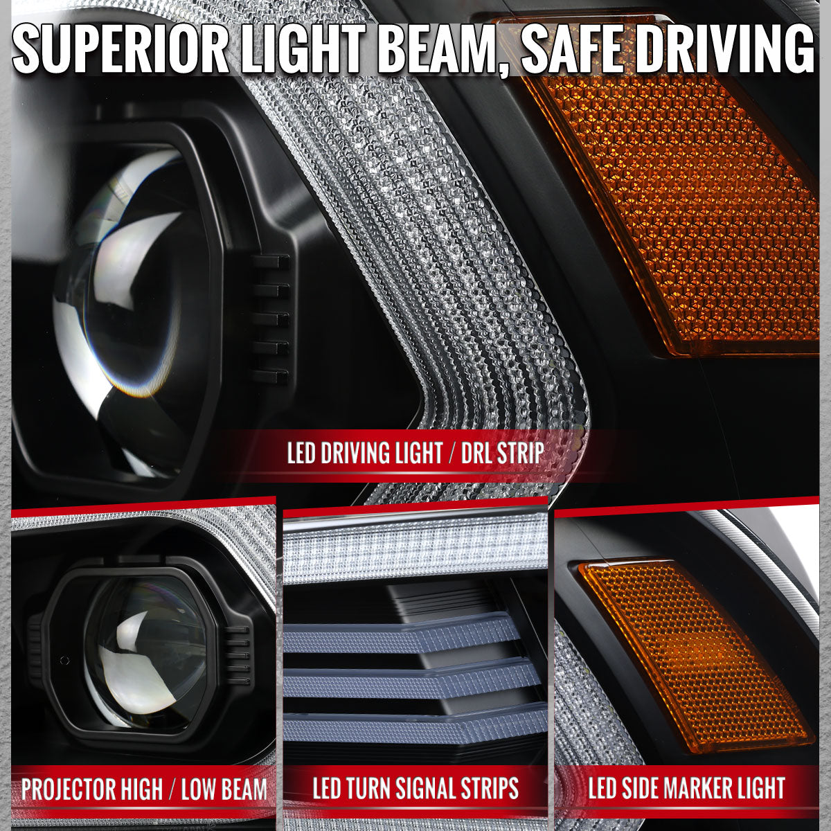 Spec-D Charger 12-13 black housing clear lens projector headlights LED DRL bar