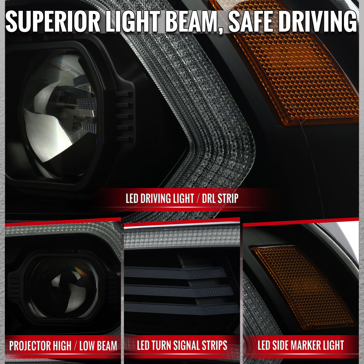 Spec-D Charger 2011-2014 Smoked Lens Projector Headlights LED DRL Bar