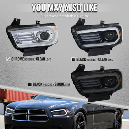 2012-2013 Dodge Charger Smoked Projector Headlight Set Spec-D Sequential