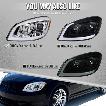 Spec-D 2005?€?2010 Chevrolet Cobalt Pontiac G5/Pursuit LED Bar Projector w/ LED DRL Light Tube Matte Black Headlights