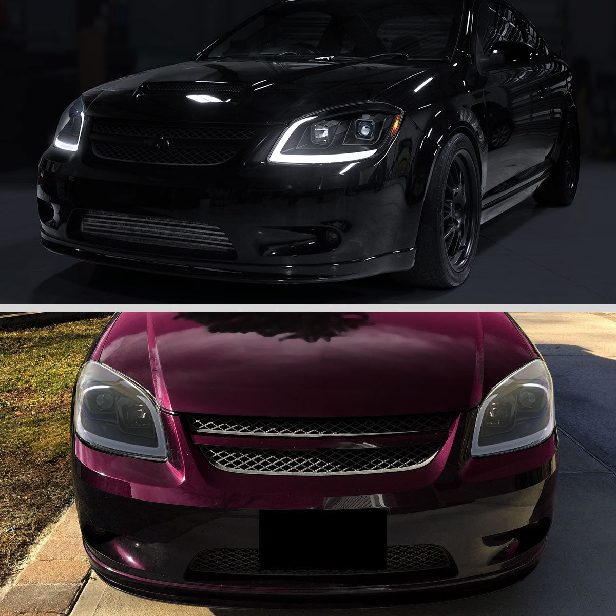 Spec-D 2005?€?2010 Chevrolet Cobalt Pontiac G5/Pursuit LED Bar Projector w/ LED DRL Light Tube Matte Black Headlights