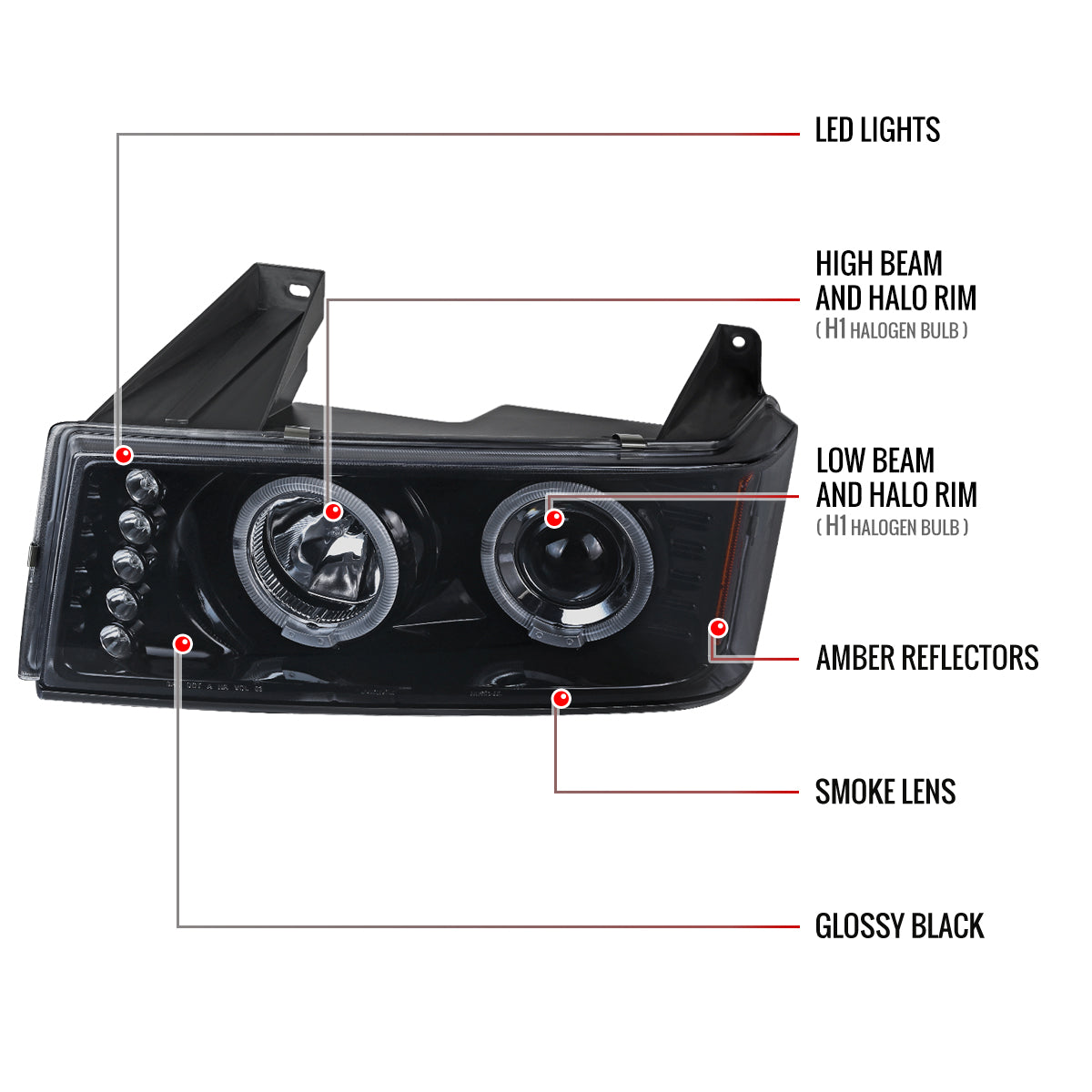 Spec-D 2004-2012 GMC Canyon/ Chevrolet Colorado Dual Halo Projector GL Black w/Smoked Lens Headlights