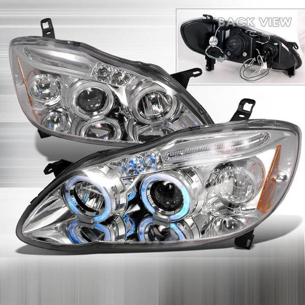 2003-2008 Corolla Headlights (Projector, Halo, in Chrome housing)