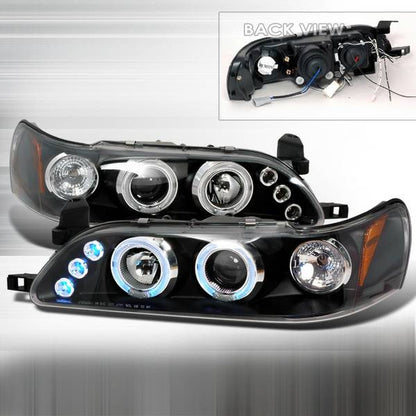 1993-1997 Corolla Headlights (Projector, Halo, in Black housing)