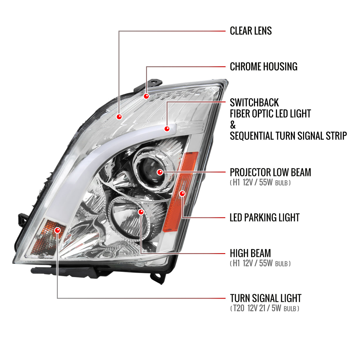 Spec-D Cadillac CTS 10 chrome headlights