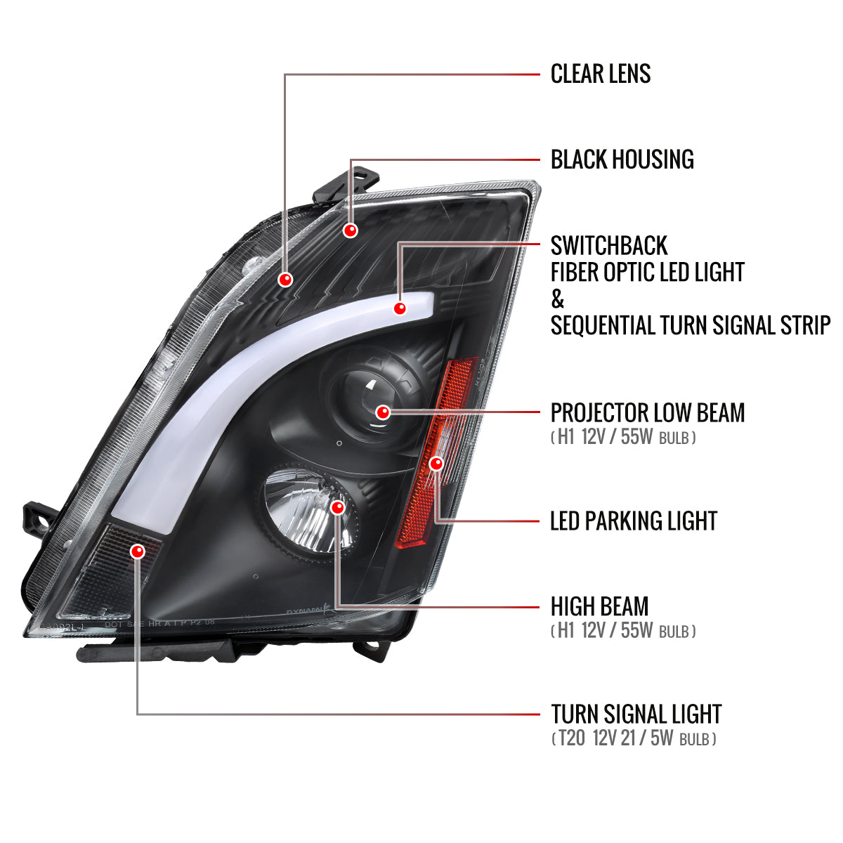 Spec-D 2008-2014 Cadillac CTS Switchback Sequential LED Bar Projector Black Headlights
