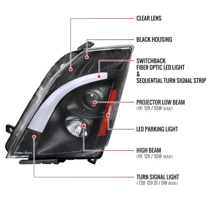 Spec-D 2008-2014 Cadillac CTS Switchback Sequential LED Bar Projector Black Headlights