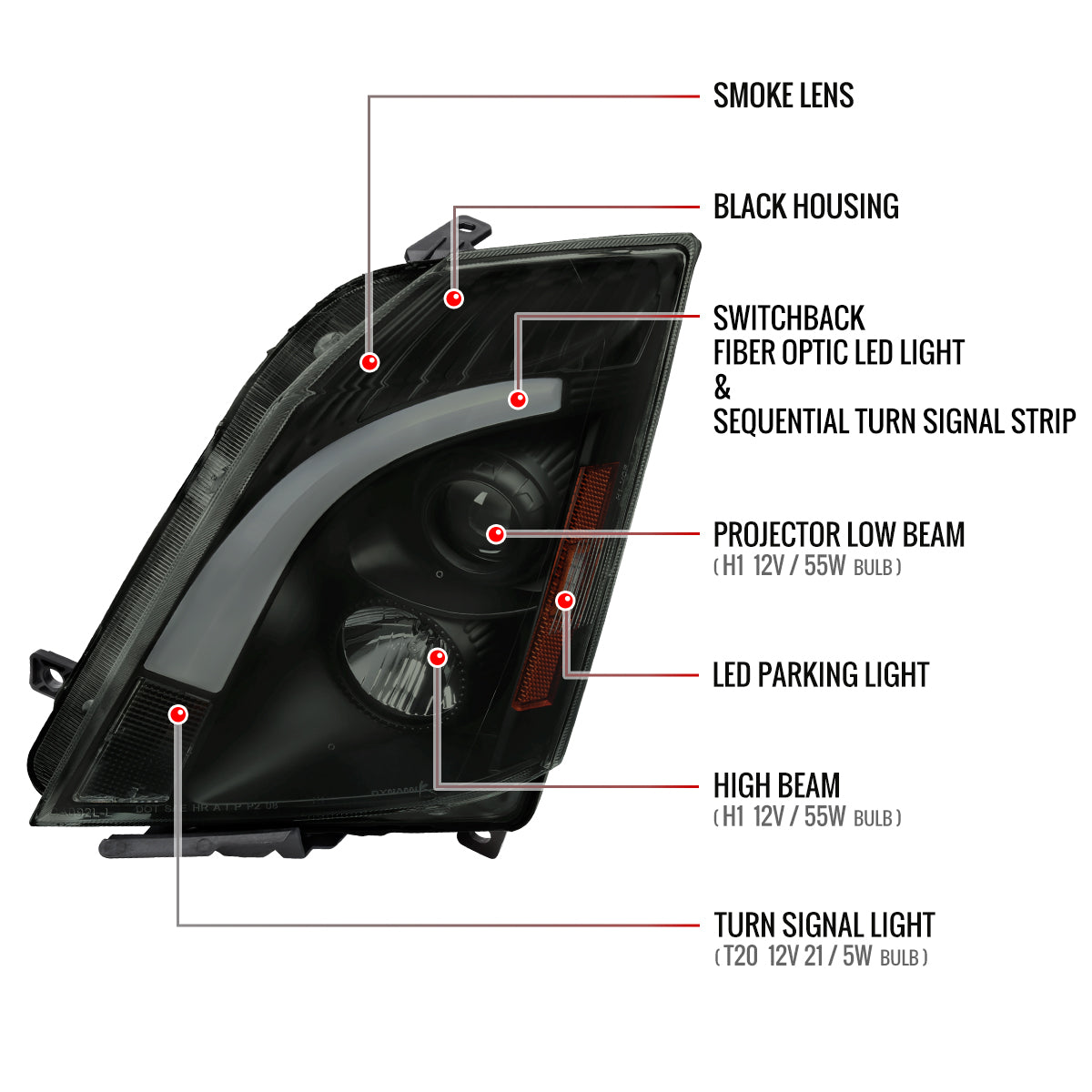 Spec-D Cadillac CTS Blk 10 smoked headlights