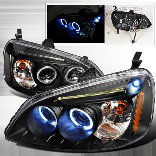 2001-2003 Civic Headlights (Projector, Halo, LED, in Black housing)